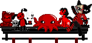 blinkie rack with black and red plushies