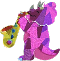holographic stegosaurus on sax
