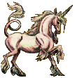 gold and white unicorn with looped tail