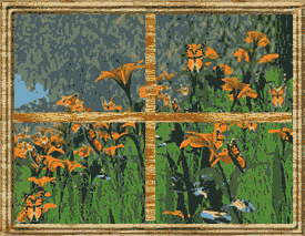 butterflies and lilies window