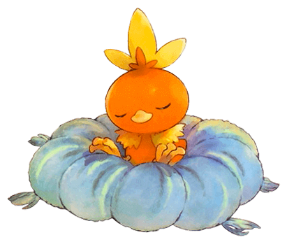 torchic sleeping on pillow